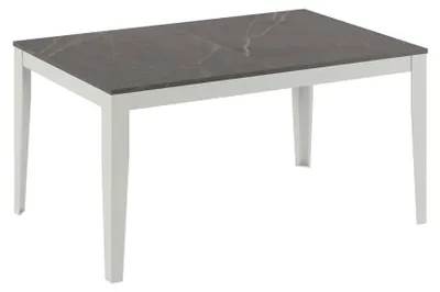 Productafbeelding van Uittrekbare grote tafel met een antracietkleurig marmorlook melamineblad en een wit metalen onderstel – Afmetingen: 130/290 x 80 x 76 cm – Modern design