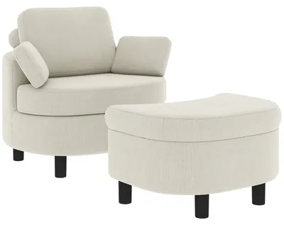 Produktbild von HOMCOM Sessel Loungesessel mit Aufbewahrungshocker Verstellbare Kopfstütze Creme