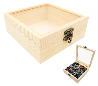 Holz-Aufbewahrungsbox mit Glasdeckel, 12x12x5 cm