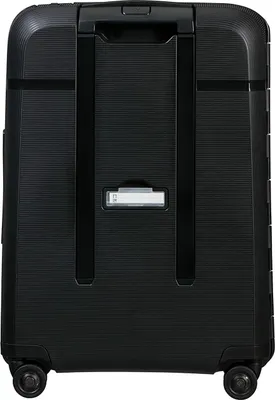 The back of a black Samsonite suitcase.