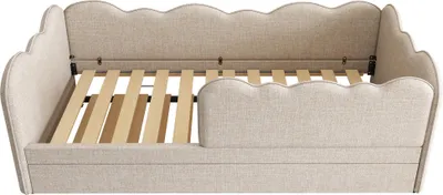 Produktbild von Polsterbett 90x190 cm mit Ausziehbett Tagesbett Kinderbett aus Leinen mit Lattenrost Beige Geräuschlos Stabil Schlafsofa ohne Matratze