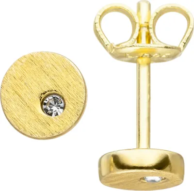 Produktbild von Ohrstecker Ohrringe Zirkonia rund mattiert flach 925 Silber Gelbgold vergoldet
