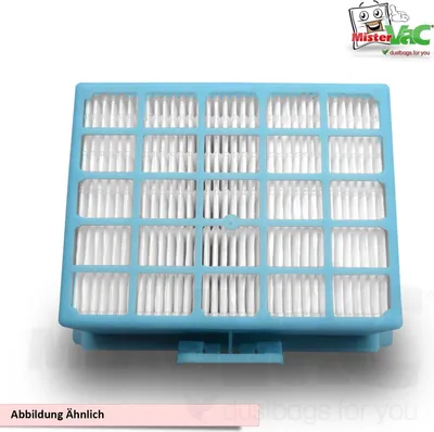 A blue vacuum cleaner filter with white filter material, presented on a white background.