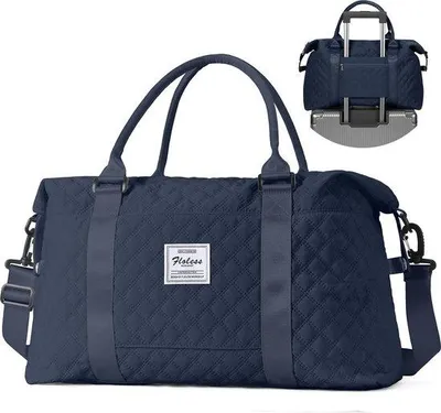 Immagine prodotto di Borsa da viaggio Unyqoos® per donna – borsa sportiva, da cabina e per viaggi brevi, con beauty case e scomparto per oggetti umidi, borsa da palestra impermeabile, colore blu navy, formato A6