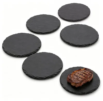 Productafbeelding van Set van 6 Leistenen Serveerborden 15x15 cm Ronde Onderzetters