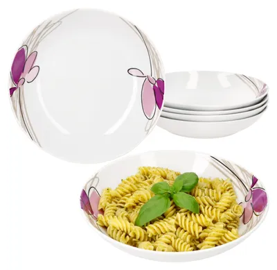 Produktbild von 6er Set Viola Suppenteller 450ml Porzellan 6 Personen tiefe Teller Pasta Blumen