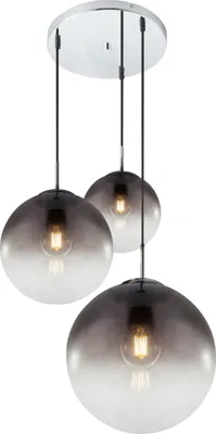 A three-light pendant chandelier with smoked glass globes.
