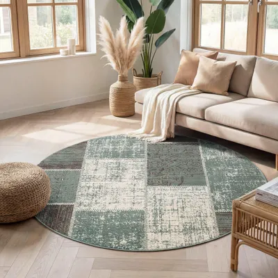 Zdjęcie produktu dla Volero - Dywan okrągły Patchwork - Spring Zielony/Szary - Ø 240 cm