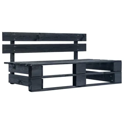 A dark wooden pallet bench with a backrest, shown from a side-front angle against a white background.