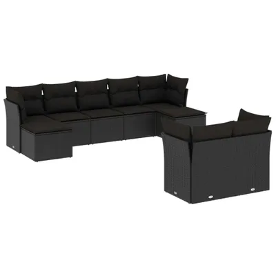 Produktbild von vidaXL 9-tlg. Garten-Sofagarnitur mit Kissen Schwarz Poly Rattan