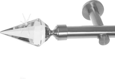 Produktbild von Edelstahl Look Gardinenstange 20mm Wandträger 1-läufig Kristall Spitze, Länge wählbar H31 E37 R