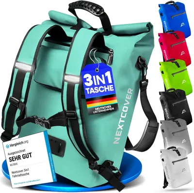 Produktbild von NEU 3in1 Fahrradtasche für Gepäckträger [PVC frei] - Gepäckträgertasche, Fahrradtasche Rucksack und Umhängetasche 25L I Fahrrad Tasche wasserdicht