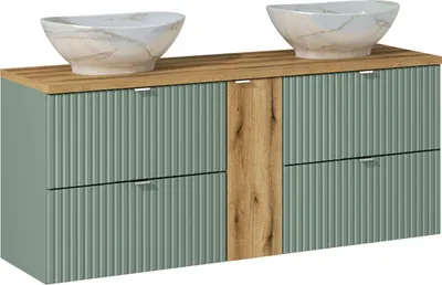 Produktbild von Doppelwaschtisch 140.4cm Jade mit 4 Schubladen, Grün und Holzoptik