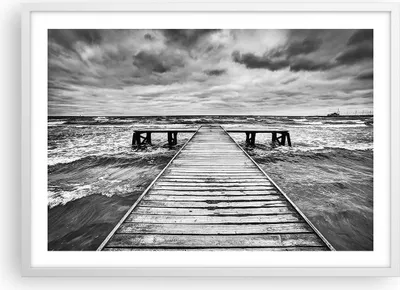 Produktbild von Gerahmtes Poster - Weißer Rahmen - Brücke Meer Welle - 70x50 cm - Wand Bild - Wanddeko - Wandbilder - Kunstposter - Wandposter - Bilderrahmen - Bilder - Kunstdruck - Wandbild - P2WAA70x50-3637