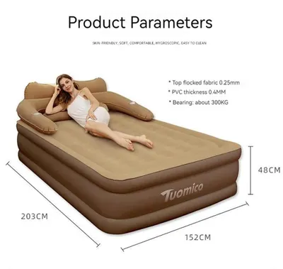 Produktbild von Aufblasbare Luftmatratze 2 Personen - Doppel Luftbett Camping Gästebett - Beflockte PVC-Oberfläche - 152x203x22 cm - Für Innen und Außen - Braun
