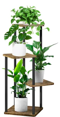Produktbild von 4-stöckiges Blumenregal aus Holz, Pflanzenregal, mehrstufiger Blumenständer, Blumenbank, Blumenleiter, Pflanzenregal, Stehregal für den Innengarten, Balkondekoration (schwarz)