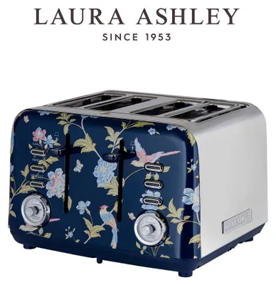 Image de Laura Ashley grille-pain 4 tranches avec 7 niveaux de brunissage, support viennoiseries et fonction décongélation – Motif Elveden Navy