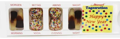 Produktbild Tablettenbox Happy New Year gefüllt mit Fruchtgummi Scherzartikel 25g