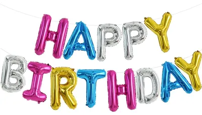 Produktbild von Buchstabenballons Happy Birthday Banner 40,6 cm Mylar Folie 15 Stück mit Band und Strohhalm