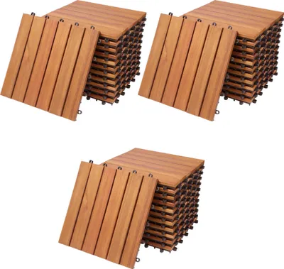 Produktbild von Deuba 33x Holzfliesen Eukalyptus 3m² Fliese 30x30 cm Stecksystem Mosaik Zuschneidbar Terrasse Balkon Holzboden Klick Fliesen Set