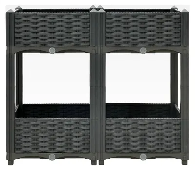 Produktbild von Hochbeet aus Kunststoff für Garten, WPC Blumenkübel, Rattan Blumenkasten, Pflanzkübel, Hochbeet für Balkon, Polypropylen Dunkelgrau, 80 x 40 x 71 cm