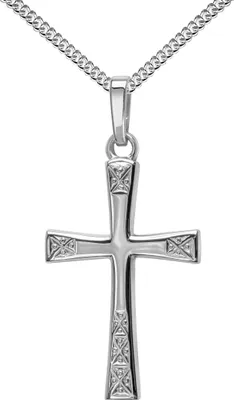 Produktbild von JEVELION Silberkreuz Kreuz-Anhänger mit Panzer-Kette für Damen, Herren und Kinder in Hochglanz poliert mit Ornamentverzierungen Kettenanhänger 925 Sterling Silber + Schmuck-Etui