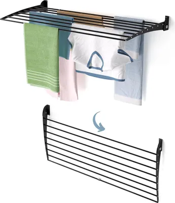 Image de Séchoir à linge mural en aluminium, solution de séchage robuste et durable - Foxydry Fold Down 116 cm noir