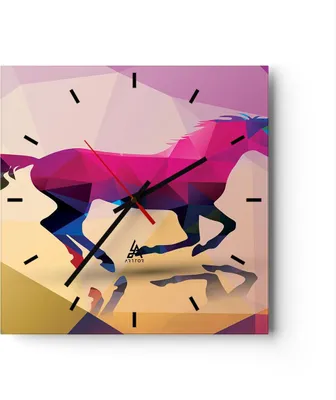 Produktbild von Wanduhr - Quadrat - Glasuhr - Pferd Tiere Geometrie Diamant - 40x40cm - Schleichendes Uhrwerk - Lautlos - zum Aufhängen bereit - Dekoration Modern - Wanddekoration aus Glas - C3AC40x40-2803