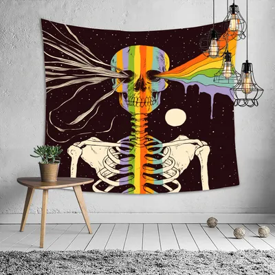 Image de Tapis tête de mort, Tapis squelette de méditation, Tapis chakra, Tapis étoile, Tapis étoile noir et blanc pour chambre (230 cm x 180 cm,Couleur 8)