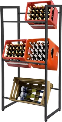 Produktbild von Getränkekistenregal, Getränkekistenhalter, Getränkeregal, Kistenregal aus Metall, Wasserkistenregal, Bierkistenregal, Regal für Getränkekisten (3 Ebenen)
