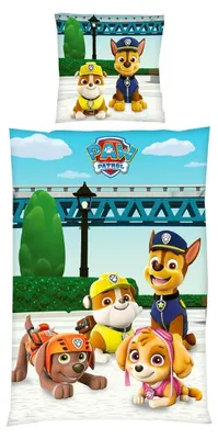 Produktbild von Herding Renforcé Wende Bettwäsche 2 tlg. 135x200cm Paw Patrol Hunde Brücke Bunt Knopfleiste