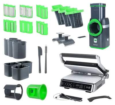 Produktbild von Genius Nicer Dicer Electro + Kontaktgrill Set 38-tlg. Elektrischer Gemüseschneider inkl. Elektrogrill mit abnehmbaren Antihaft-Grillplatten