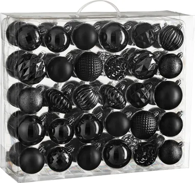 Produktbild von Mica Decorations Weihnachtsbaumkugeln-Set - 60 Stück - Ø7 cm - Bruchfest - Schwarz