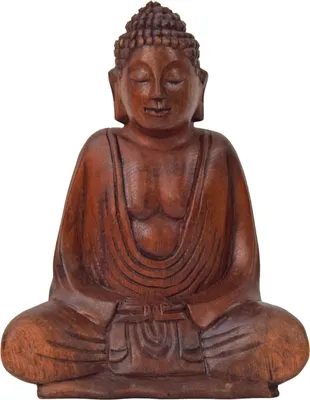 Obrázek produktu pro Om Buddha Amitabha 20 cm socha sedící dřevěná socha lotos meditace feng shui