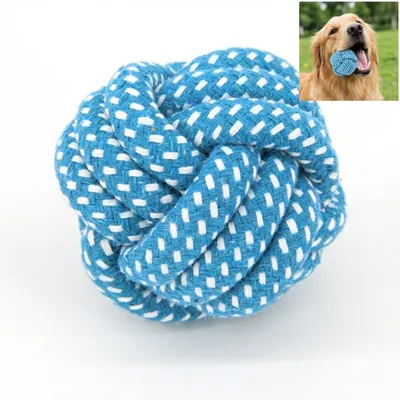 Produktbild von Robuster Hundespielball aus Baumwolle, Kauspielzeug Zahnpflege Ø 9cm, Blau