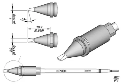 Obrázok produktu pre JBC spájkovací hrot série R470, tvar dláta, R470048/2,9 x 1,0 mm R470048
