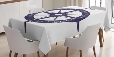 Zdjęcie produktu dla ABAKUHAUS Obrus Kompas, kompas żeglarski z dużym symbolem na tle ciemnofioletowym w kolorze róży wiatrów, 140 x 200 cm, ciemnofioletowy biały