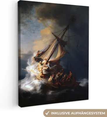 Obrázek produktu pro OneMillionCanvasses® - Obraz na plátně - Bouře na Galilejském jezeře - Rembrandt van Rijn, nástěnná malba, nástěnné dekorace obrazy obývací pokoj, 90x120cm