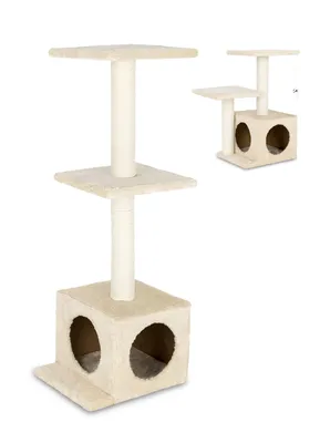 Kratzbaum Katze beige mit Spielzeug