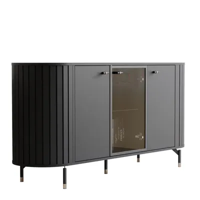 Produktbild von IDOHOME-Dreitürige Kommode SENTO II 190 cm Beinen Wohnzimmer Sideboard mit hohen Beinen Schwarz