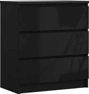 Immagine prodotto di Cassettiera 3 cassetti, nero opaco / nero lucido, 78 x 70 x 39 cm