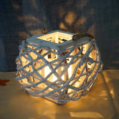 Produktbild von Windlicht 40cm, Hängelaterne Kerzenhalter mit Glaseinsatz 8cm, weiß-grau