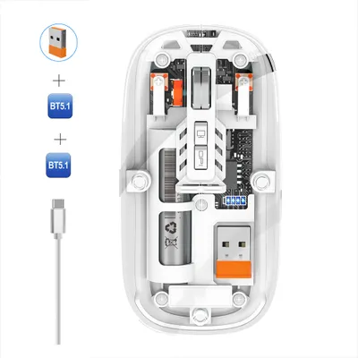 Image de M233 Souris d'ordinateur, souris sans fil, souris transparente, connexion à trois modes (2,4 G + BT1 + BT2), 1 600 DPI, charge de type C, blanc
