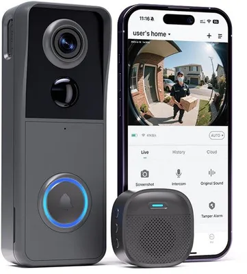 Produktbild von WLAN-Video-Intercom mit Kamera - Nachtvisierung - Wasserresistente Bewegungssensoren - Überwachungskamera für den Hausgebrauch