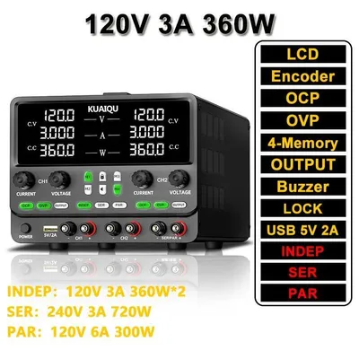 Image de Alimentation de laboratoire DC réglable - Double canal - 0-60V 0-5A - Protection contre les surintensités (OCP), protection contre les surtensions (OVP), fonction de sauvegarde - Alimentation à découpage - Double 60V 5A