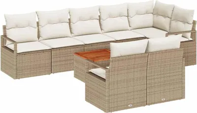 Image de Ensemble de canapés de jardin vidaXL avec rangement, 9 pièces, beige et crème, en polyrotin