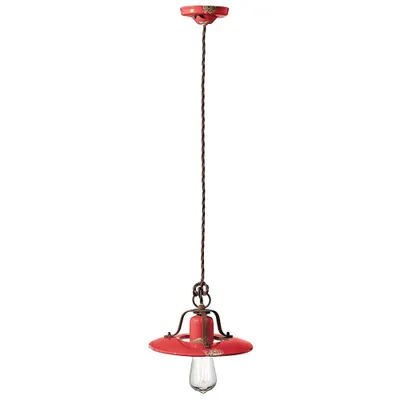 Zdjęcie produktu dla Ferroluce Country lampa wisząca Ø 25cm czerwona okrągła