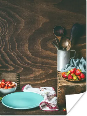 Produktbild von MuchoWow® Poster Rustikal - Obst - Küchenutensilien - Erdbeere 60x80 cm - Schlafzimmer Dekoration