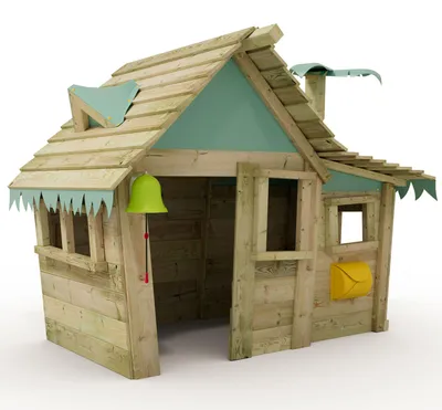 Image de Maisonnette Wickey Casita en bois avec fenêtres et toit en bois bleu ciel