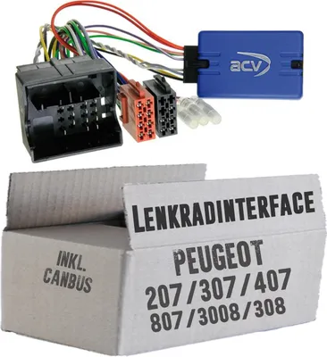 Produktbild von Lenkradfernbedienung Lenkradinterface inkl. CanBus Peugeot 207/  307 / 407 / 807 / 308 / 3008 > Kenwood,JVC,Sony,Pioneer,Blaupunkt,Clarion,Alpine